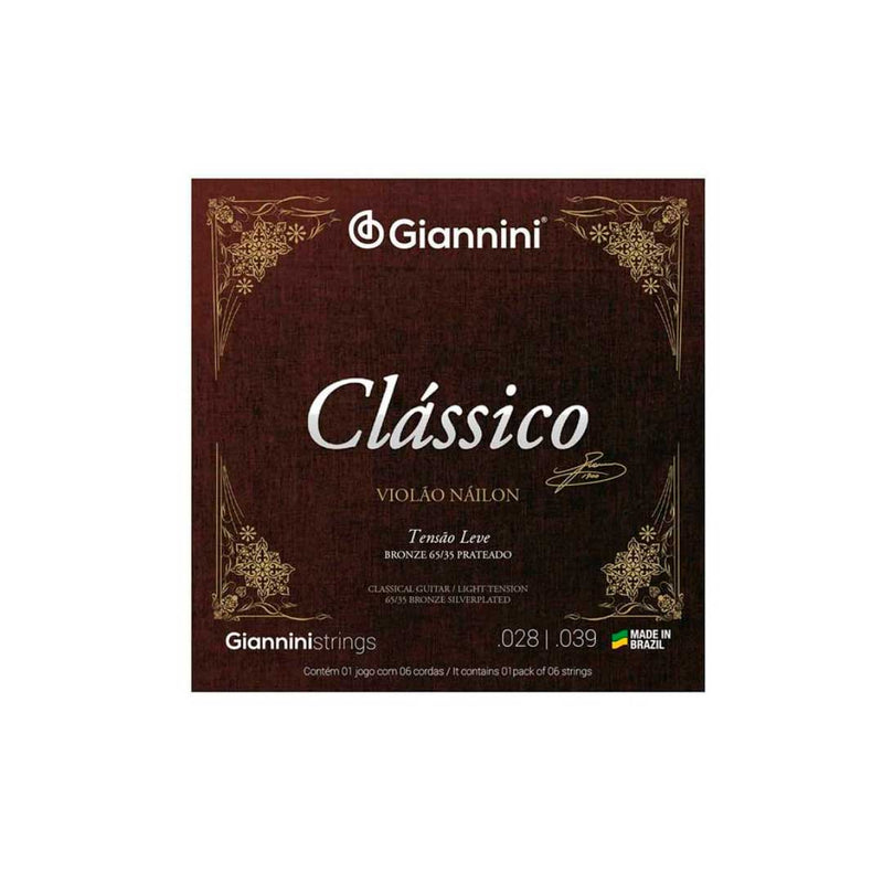 Encordoamento Giannini Clássico P/violão Nylon 65/35 Prateado Leve Genwpl [F108]