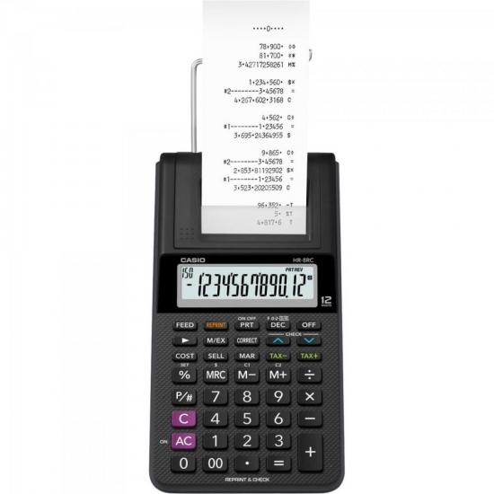 Calculadora Com Bobina Casio HR-8RC-WE-B-DC 12 Dígitos Preta [F002]