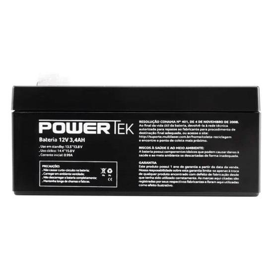 Bateria Selada 12V 3,4Ah EN008 Powertek [F002] - HUDDSON STORE