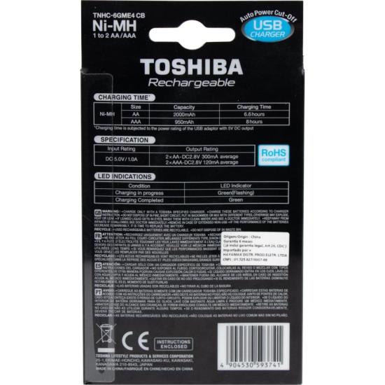 Carregador de Pilha USB TNHC-6GME4 CB (C/4 Pilhas AA 2000 MAh) Toshiba [F002]