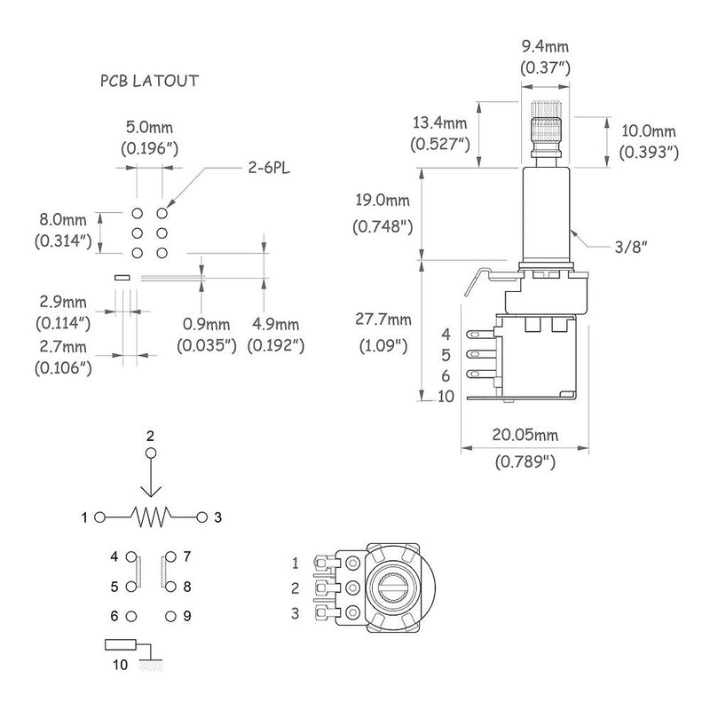 Potenciômetro Instrumentos (Unidade) Spirit VPP3-A250K-I [F035]